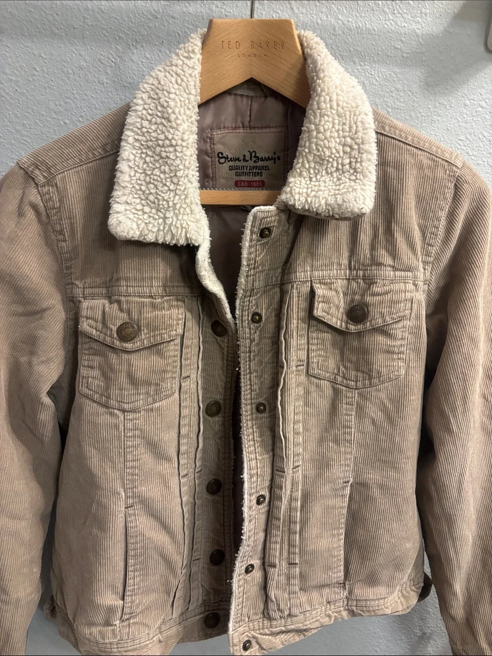 Steve & Barry's Tan Corduroy Jacket with Cream Sherpa Collar